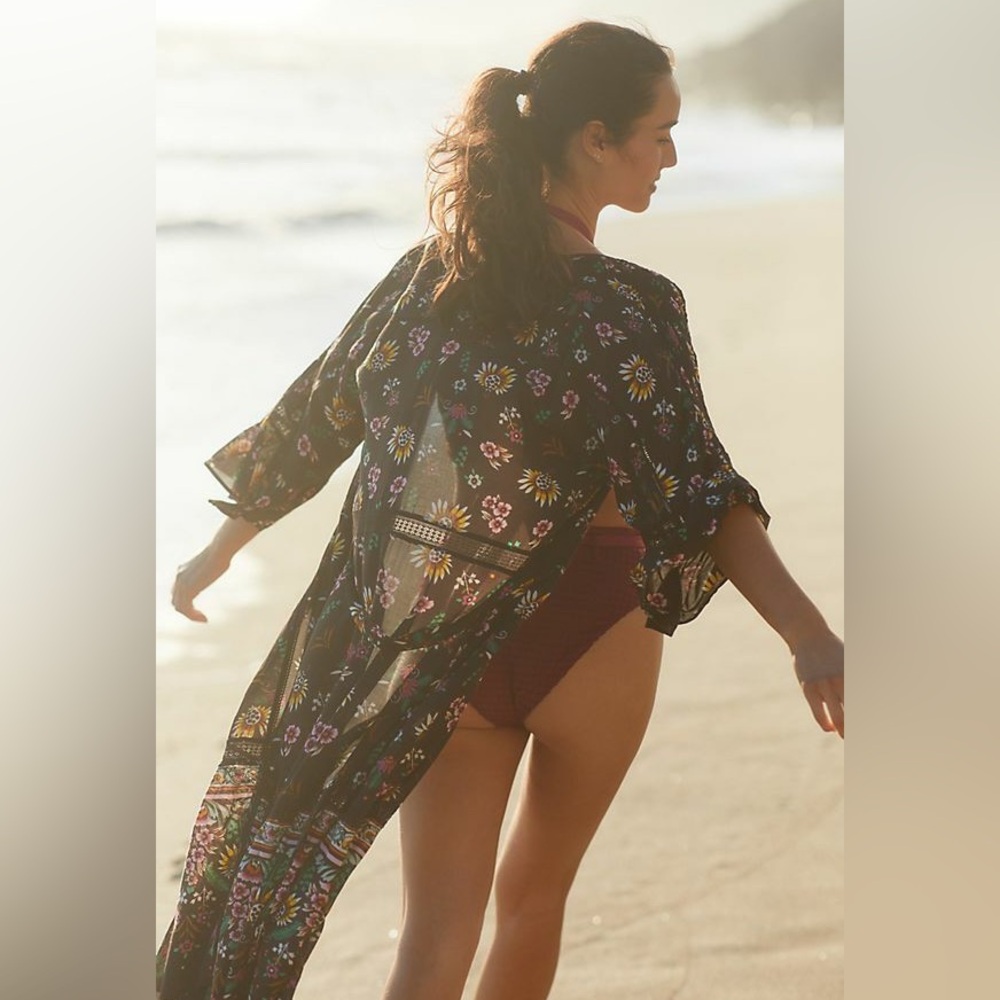 Anthropologie black floral kimono pintucked robe style dress/coverup. Worn once